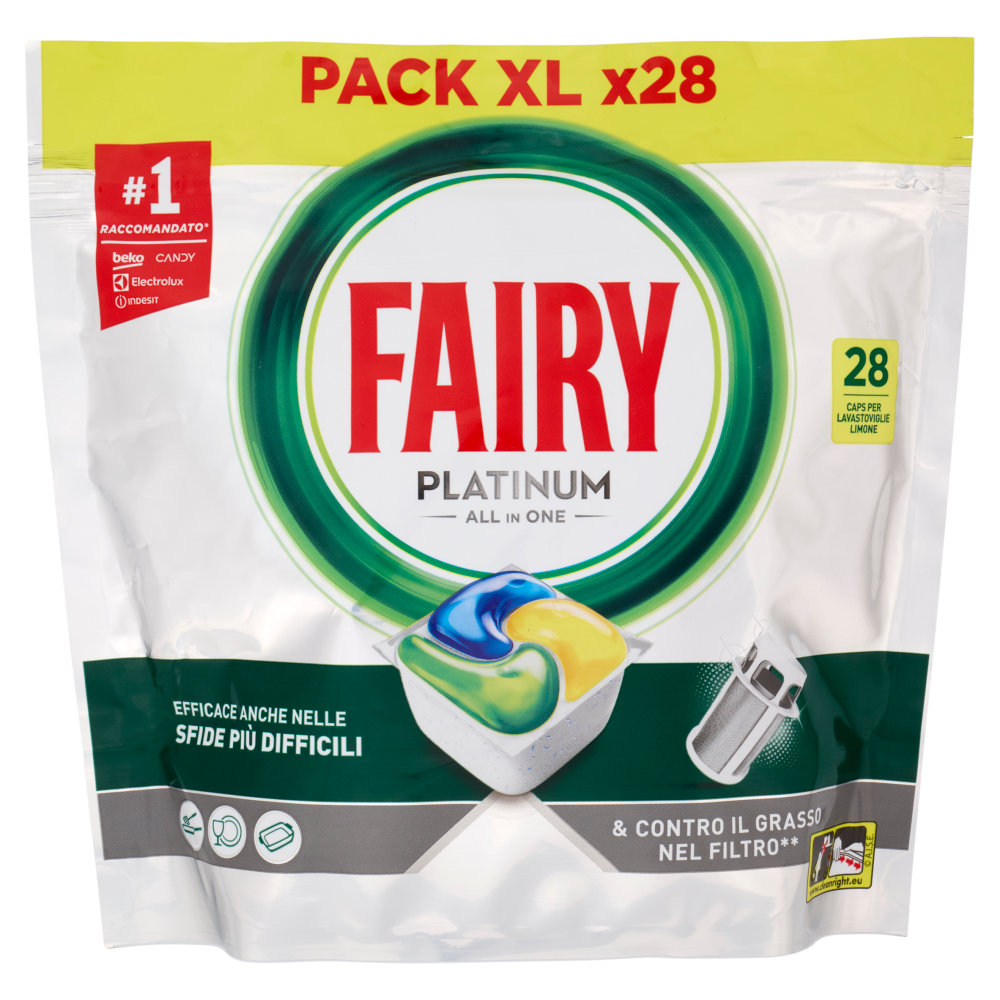 Fairy Platinum Plus All in One – 28 Capsule Lavastoviglie al Limone - -