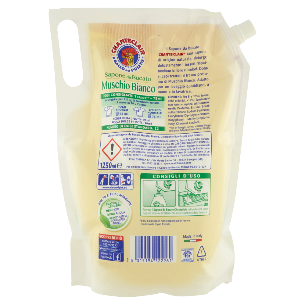 Chanteclair Sapone da Bucato Muschio Bianco Ecoricarica 1250 ml, , large