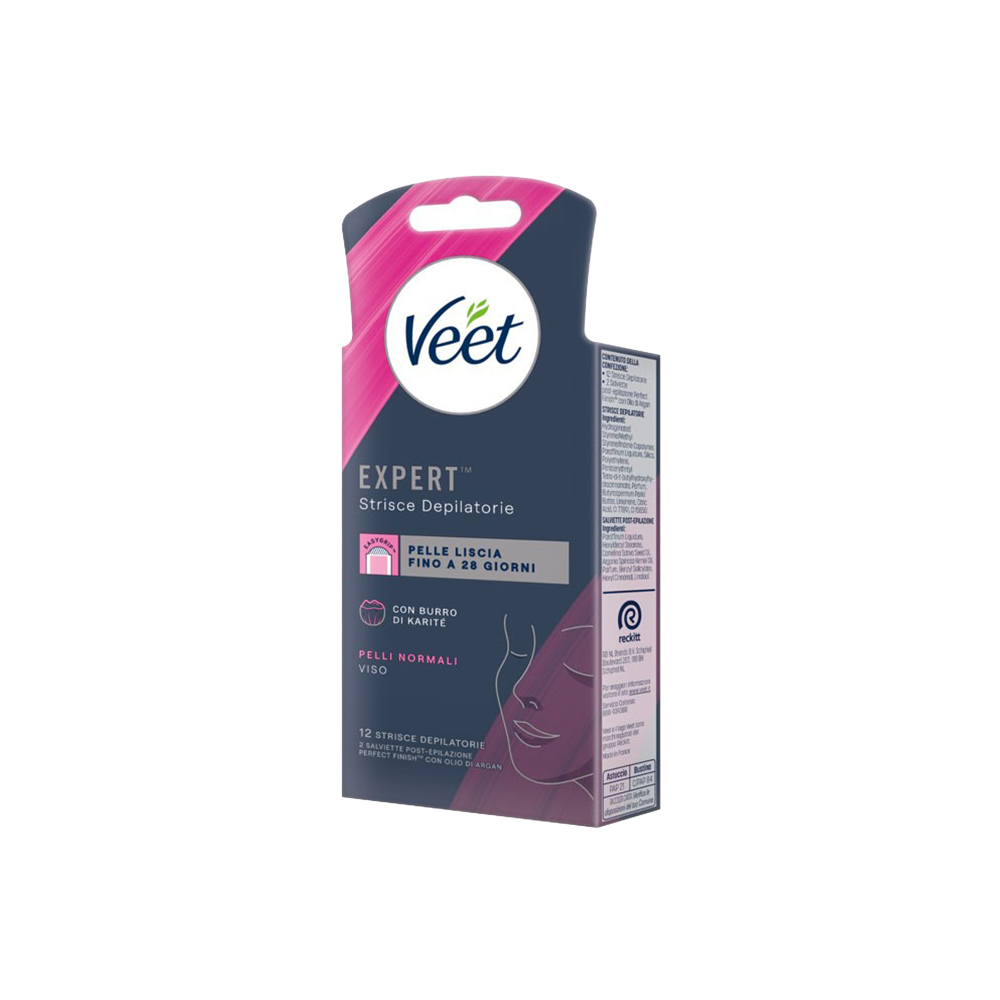 Veet Expert Strisce Viso Pelli Normali 12 Strisce + Salviette Post-Epilazione con Olio D'Argan, , large