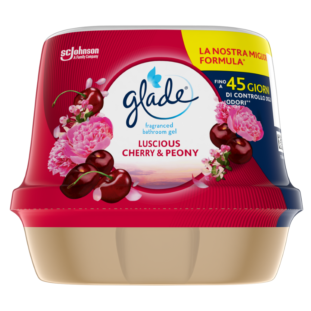 Glade Gel Bagno, Profumatore per ambienti, Fragranza Luscious Cherry & Peony, Fino a 45 Giorni di Controllo degli Odori - -