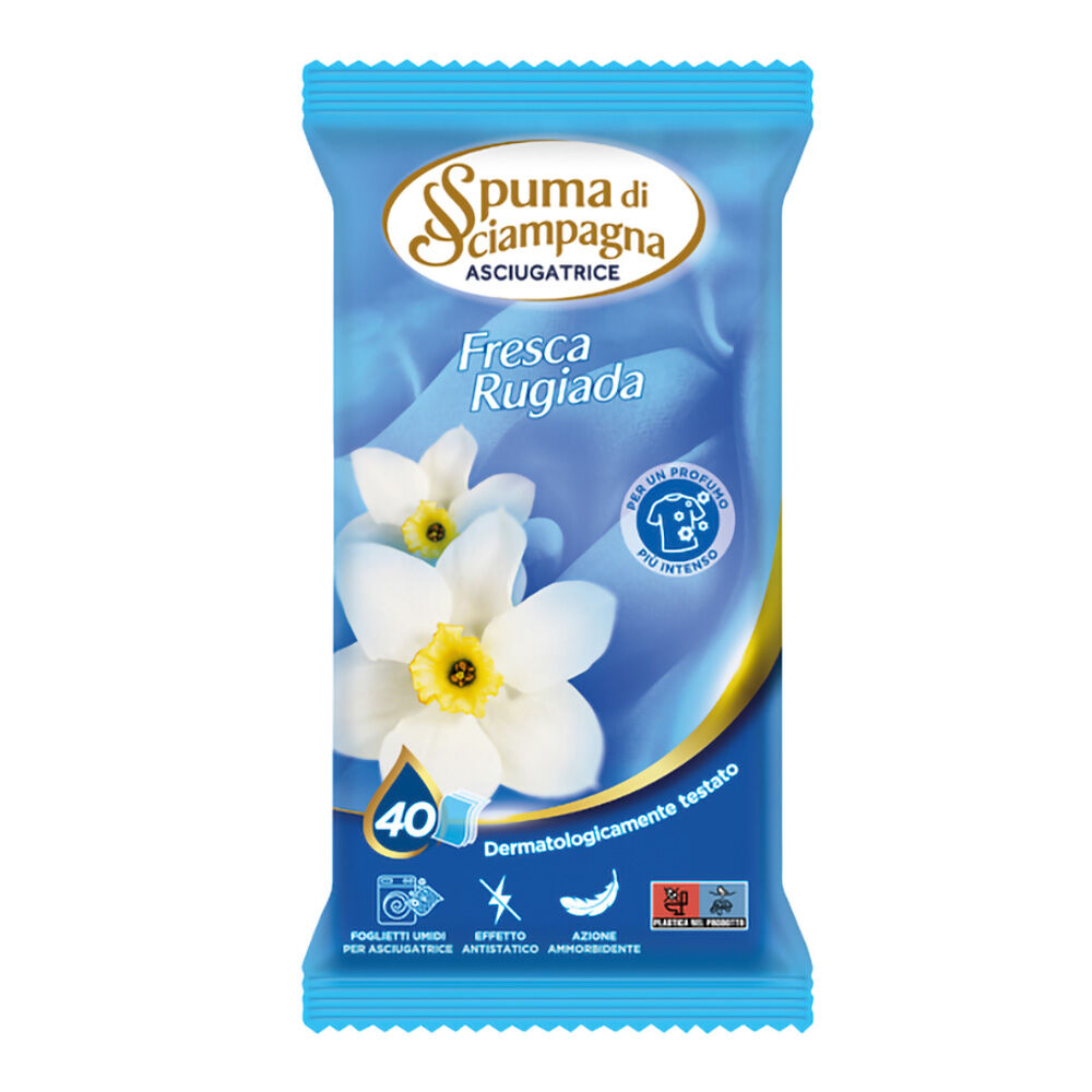 Spuma di Sciampagna Foglietti Profumati per Asciugatrice Fresca Rugiada 40 Fogli, , large