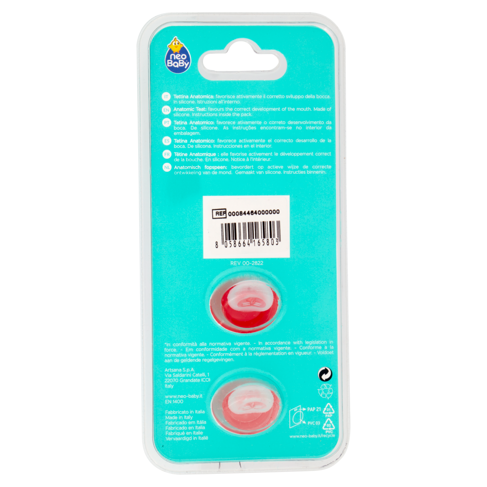 Neo Baby Light Succhietto Anatomico in Silicone 6m+ Dino Rosa 2 Pezzi, , large