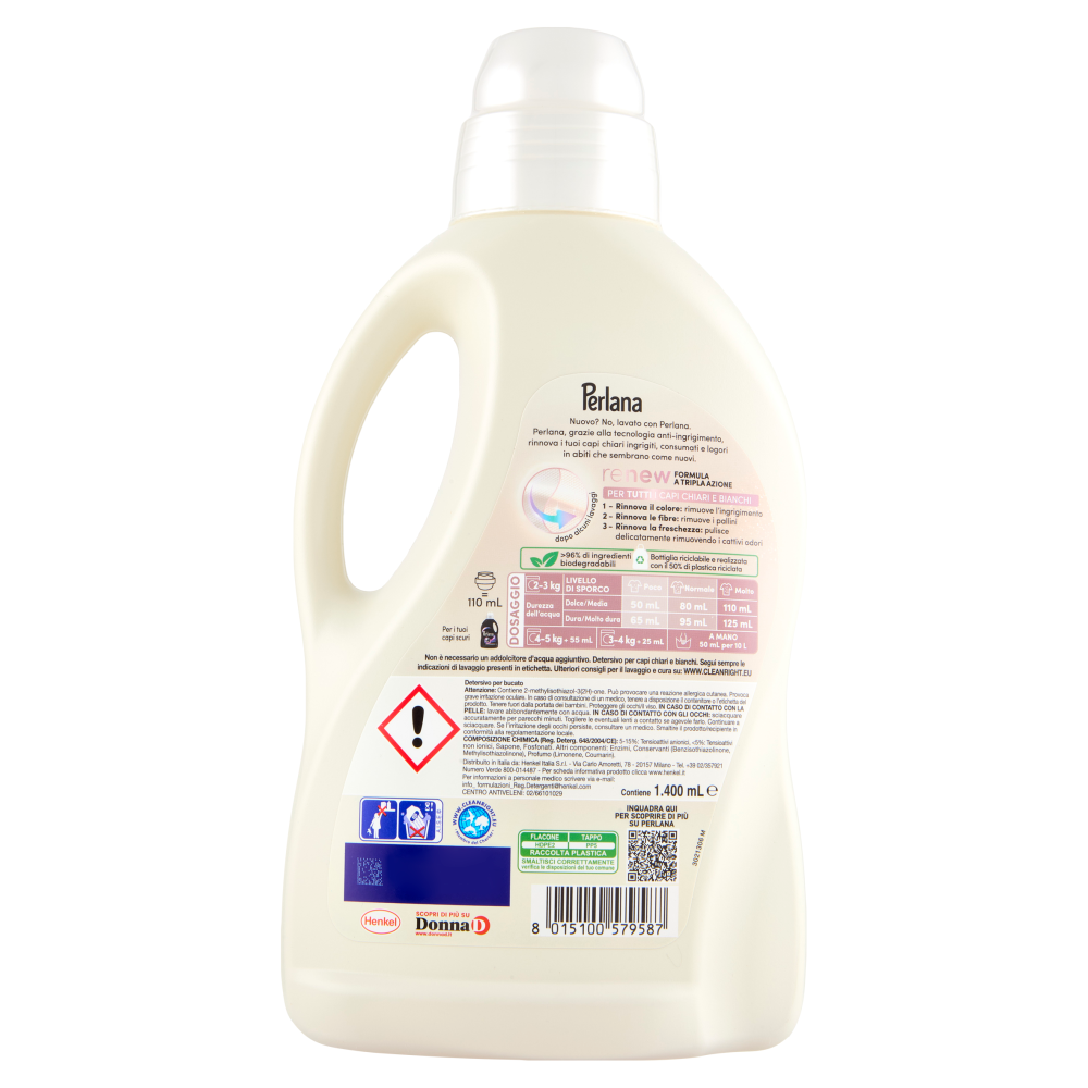 Perlana Detersivo Liquido per Capi Chiari e Bianchi 28 Lavaggi, , large