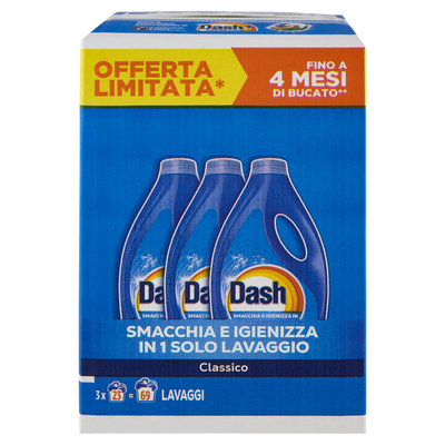 Dash Power Detersivo Liquido Lavatrice Classico 3x23 Lavaggi