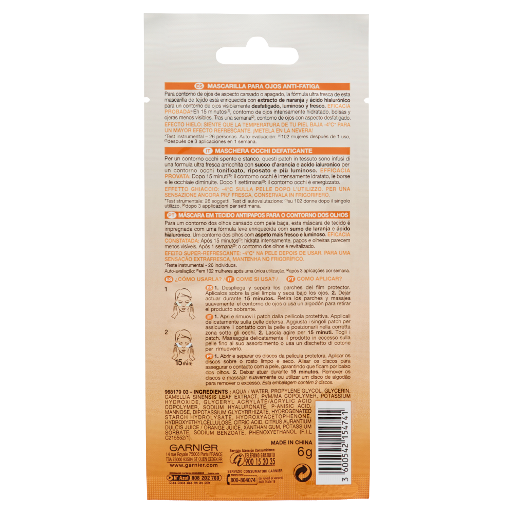 Garnier Skincare Maschera Occhi Anti Fatica con Acqua di Cocco e Acido Ialuronico, , large