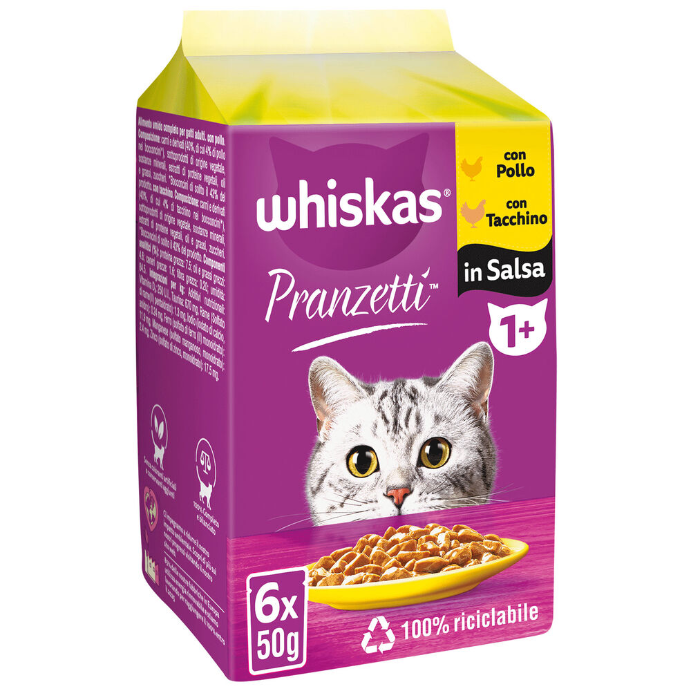 Whiskas Pranzetti Carni Bianche in Salsa con Pollo e Tacchino 6x50 g, , large