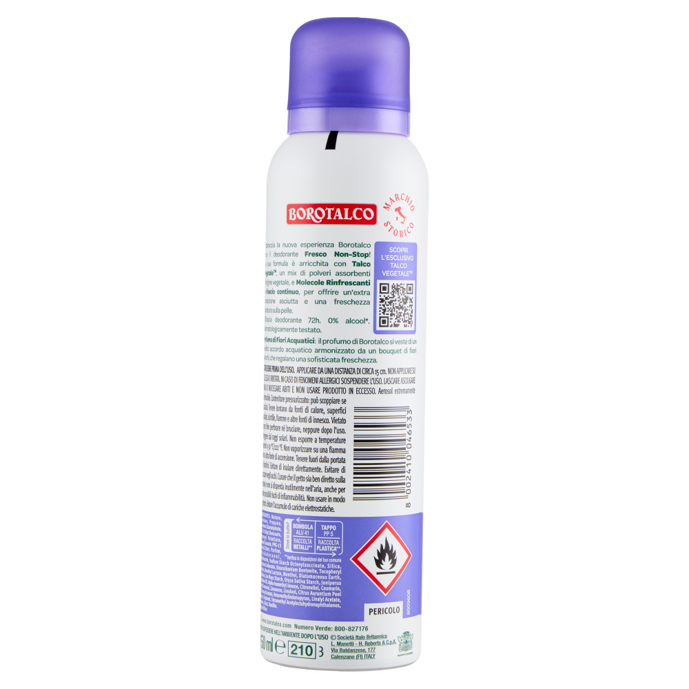 Borotalco Fresco Non-Stop Profumo di Fiori Acquatici Deo Spray 150 ml, , large