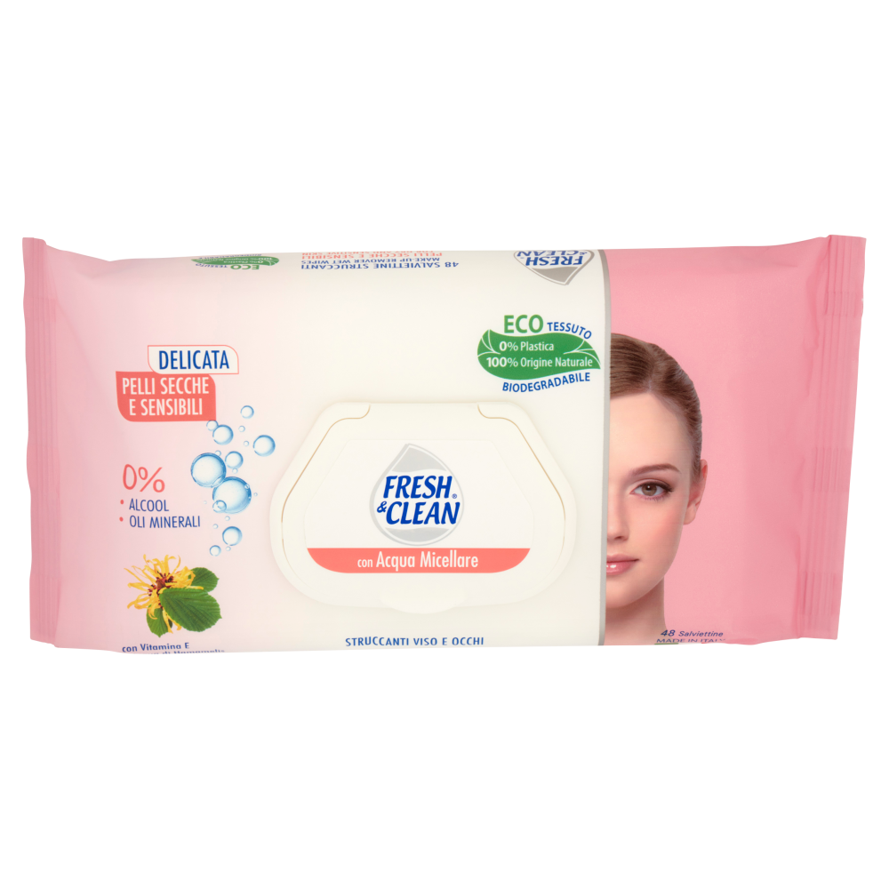 Fresh & Clean Salviettine Struccanti viso e Occhi Pelli Secche e Sensibili 48 pz, , large