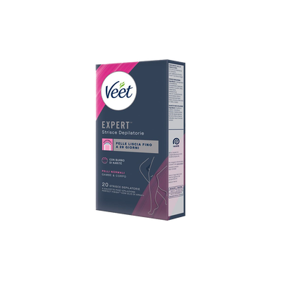 Veet Expert Strisce Corpo Pelli Normali 20 Strisce + Salviette Post-Epilazione con Olio D'Argan