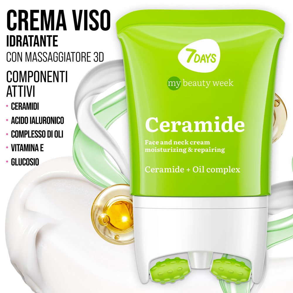 7Days Crema Viso Idratante Anti-age con Ceramide e Roller Massaggiatore 80 ml, , large