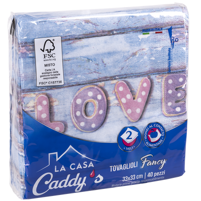Caddy's Tovaglioli 33x33 Love 40 Pezzi
