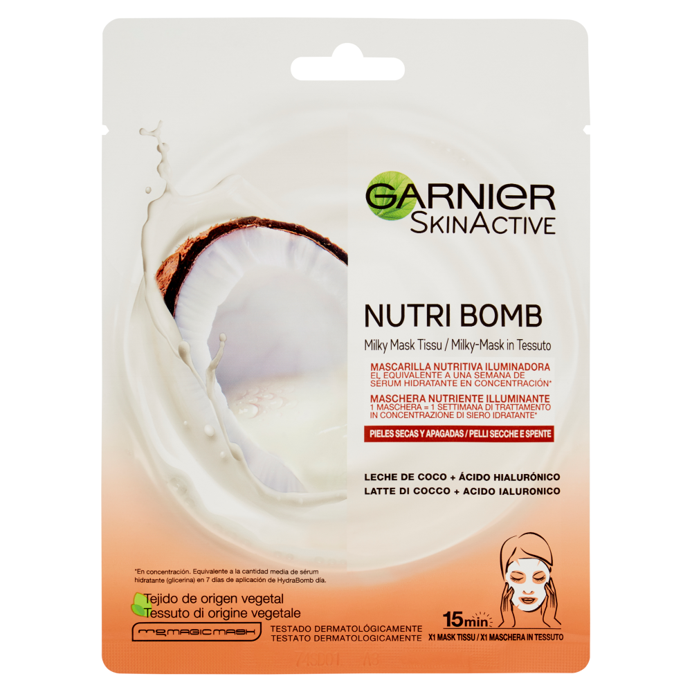 Garnier Nutribomb Maschera in Tessuto Nutriente Illuminante al Latte di Cocco, , large