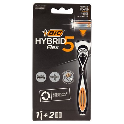 Bic Hybrid Flex 5 Rasoio 5 Lame Manico + Ricariche 2 Pezzi