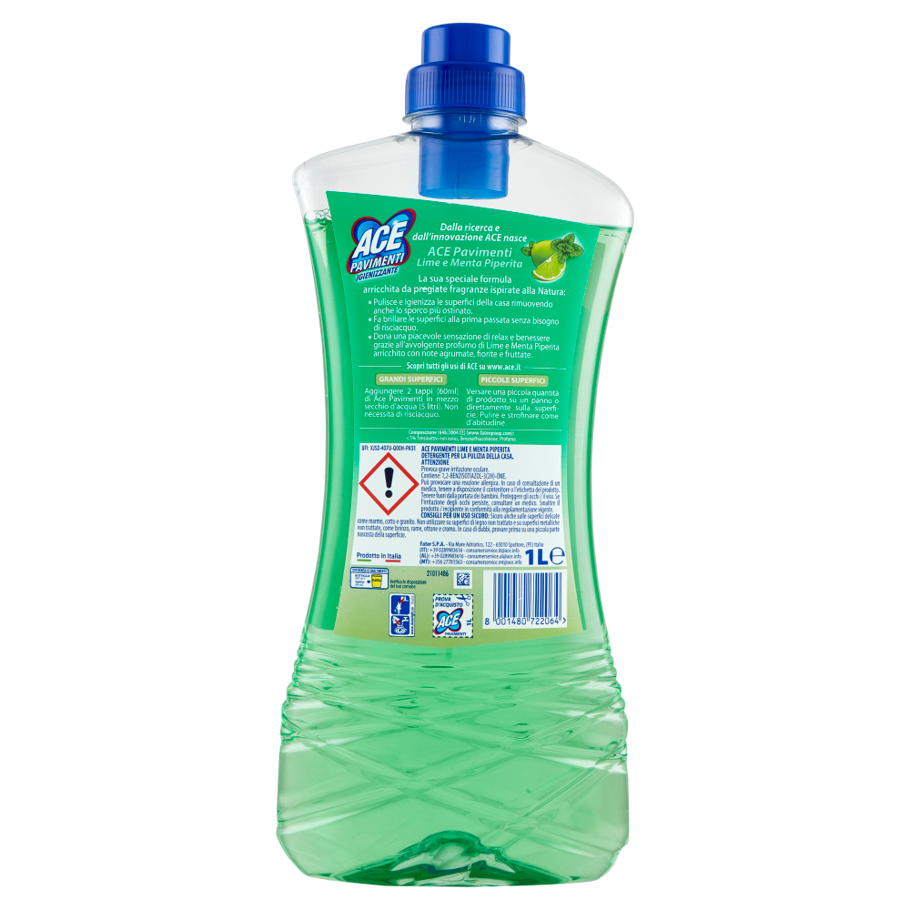 Ace Pavimenti Igienizzante Lime e Menta Piperita Senza Candeggina 1L, , large