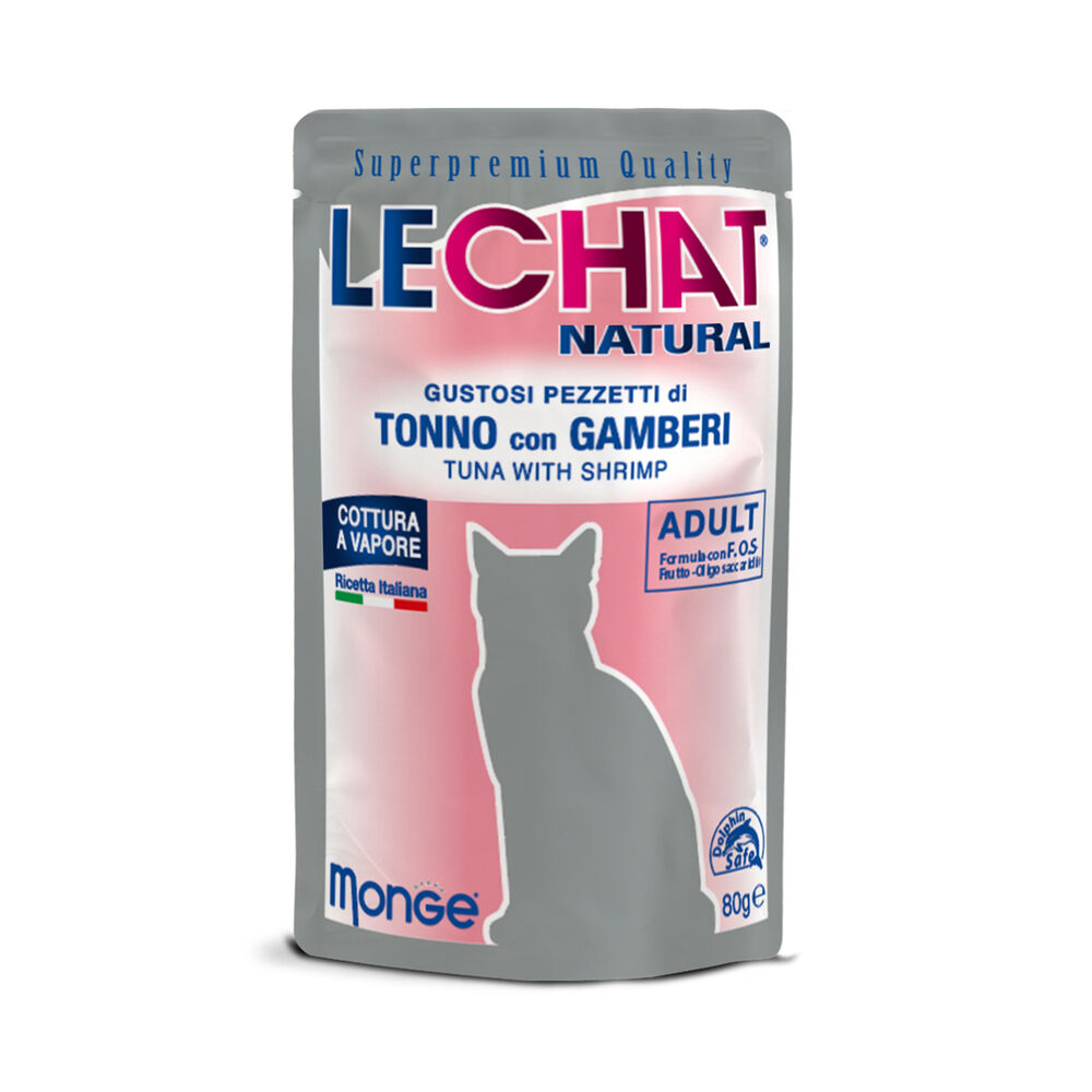 LeChat Natural Gustosi Pezzetti di Tonno con Gamberetti 80 g, , large