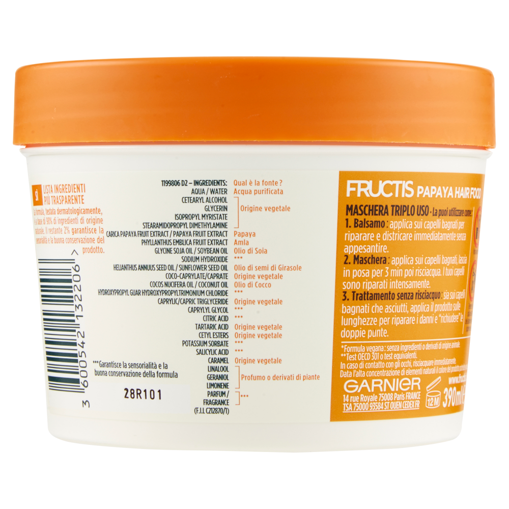 Fructis Hair Food Papaya Maschera Riparatrice 390 ml, , large