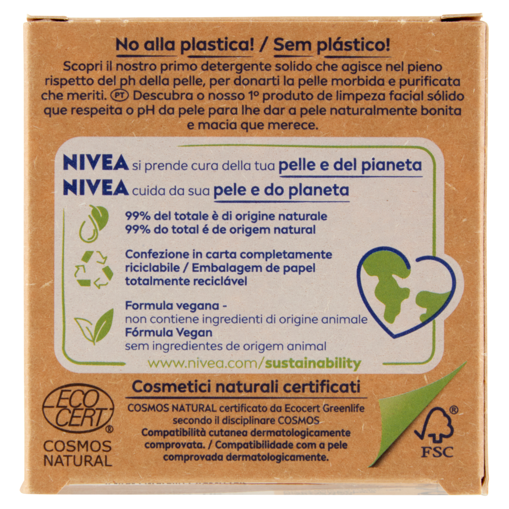 Nivea Naturally Clean Detergente Viso Solido Rinfrescante 75 g, , large