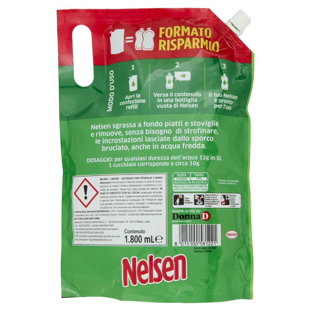 Nelsen Detersivo piatti Limone Refill 1800 ml, , large
