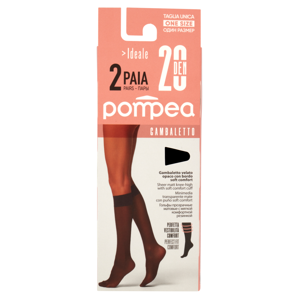 Pompea Ideale Gambaletto 20 Den Taglia Unica Nero 2 Paia, , large