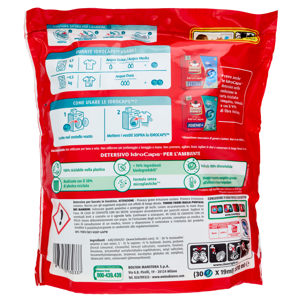 Omino Bianco Detersivo IdroCaps Igiene+ Freschezza Alpina 30 Pezzi, , large