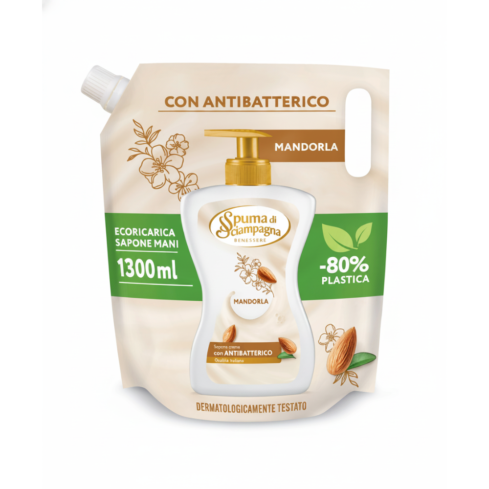 Spuma di Sciampagna Benessere Sapone crema Mandorla Ecoricarica 1300 ml - -