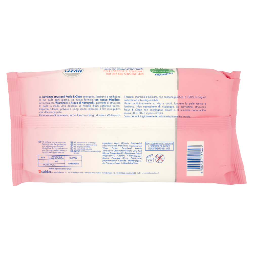 Fresh & Clean Salviettine Struccanti viso e Occhi Pelli Secche e Sensibili 48 pz, , large
