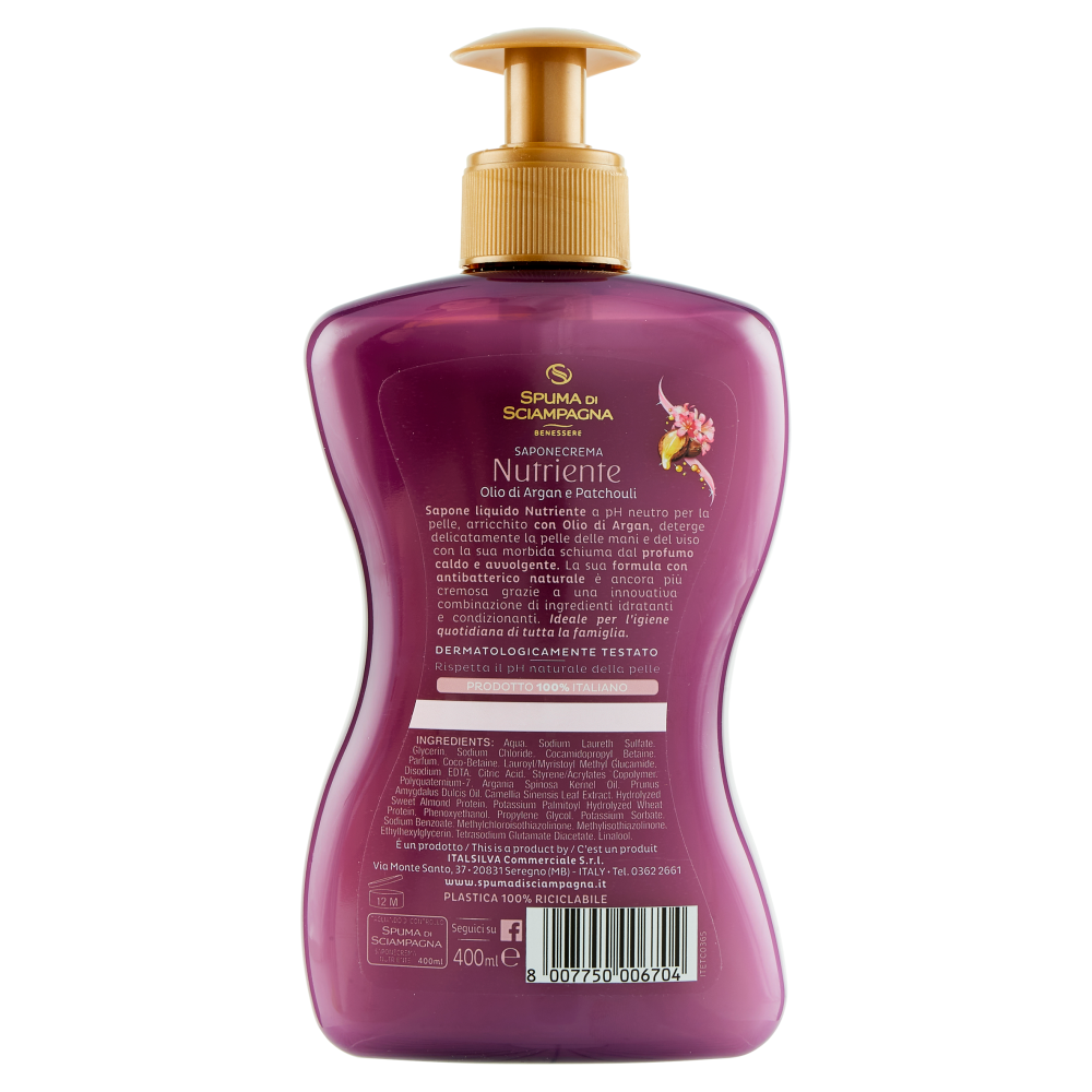 Spuma di Sciampagna Benessere Nutriente Saponecrema Olio di Argan e Patchouli 400 ml, , large