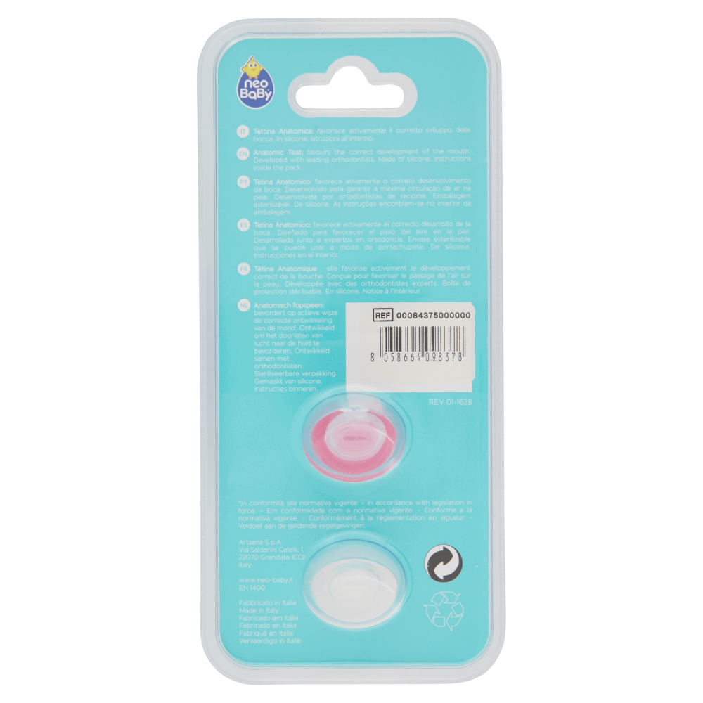 Neo Baby Light Succhietto Anatomico in Silicone Rosa 0m+ 2 Pezzi, , large