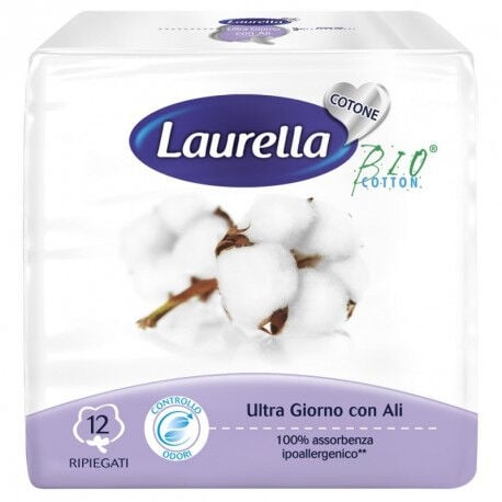 8 Pacchi (96 Assorbenti Ripiegati) Laurella Ultra Giorno con Ali 100% BIO Cotone - Immagine 7