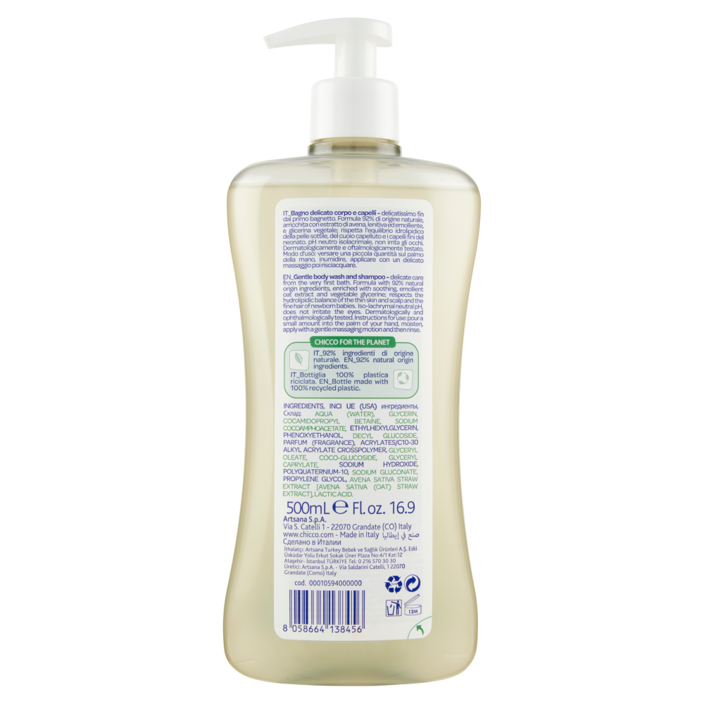 Chicco Baby Moments Bagno Delicato Corpo e Capelli Baby Skin 0m+ 500 ml, , large