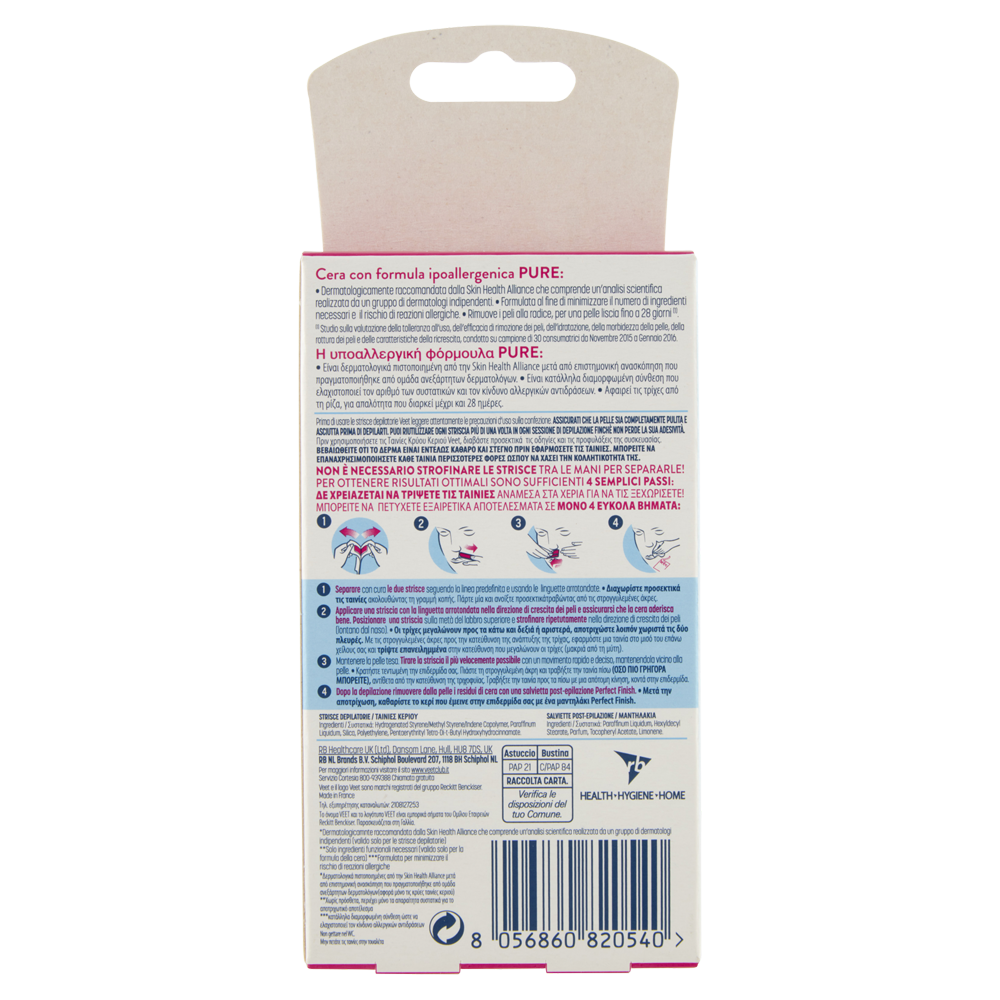 Veet Pure Strisce Depilatorie Viso 16 Pezzi + Salviette Post-Epilazione Idratanti, , large