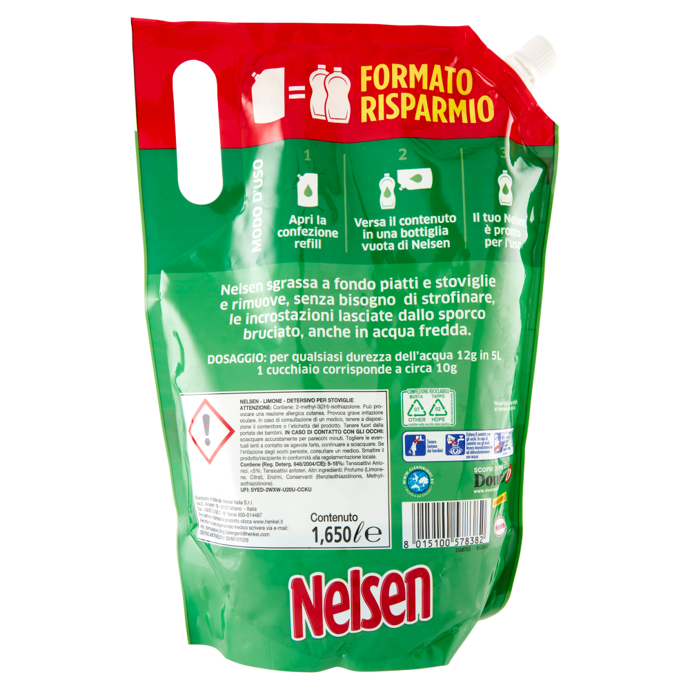 Nelsen Eco Ricarica Detersivo Piatti Limone 1650ml, , large