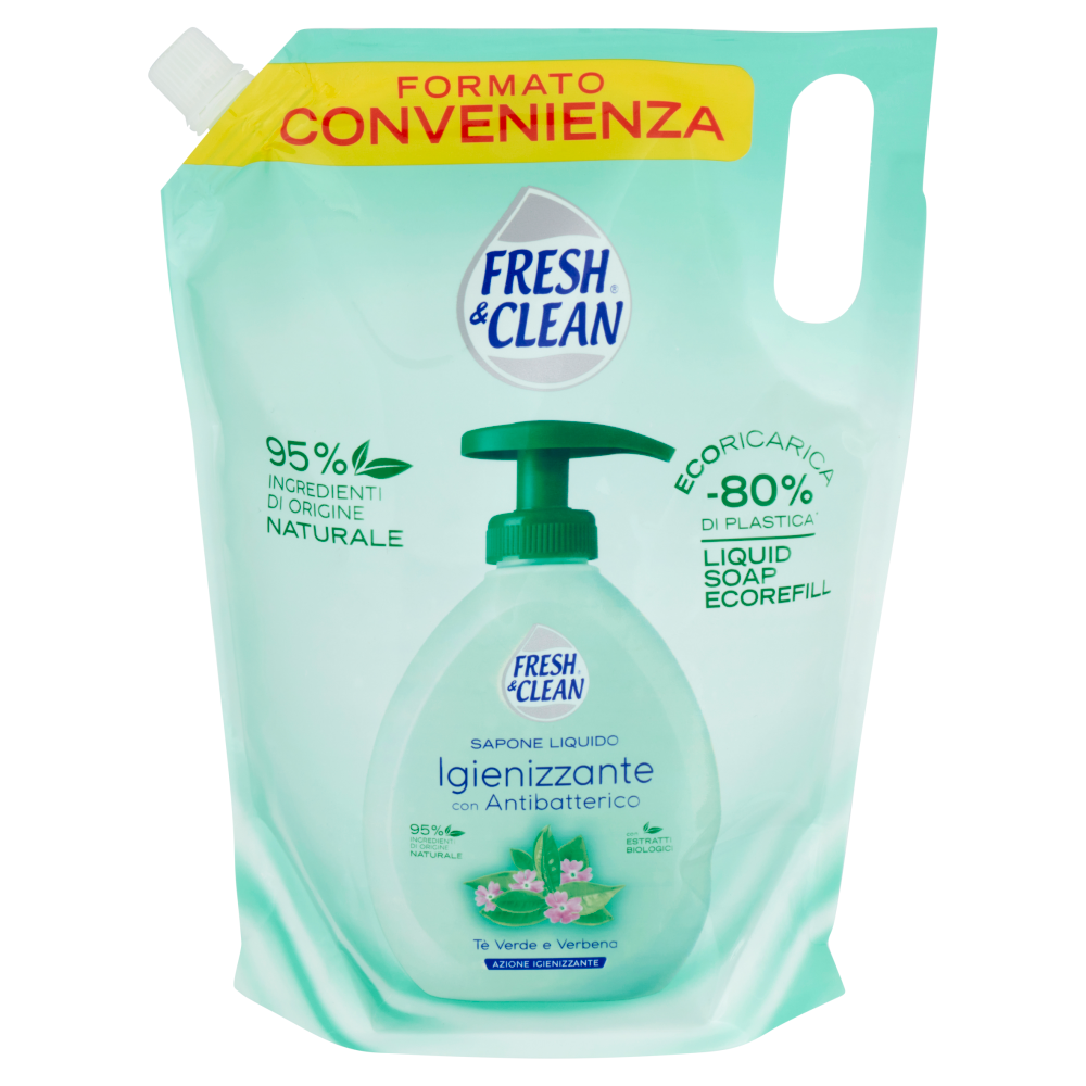 Fresh & Clean Refill Sapone Liquido Igienizzante T&egrave; Verde e Verbena 1000ml, , large