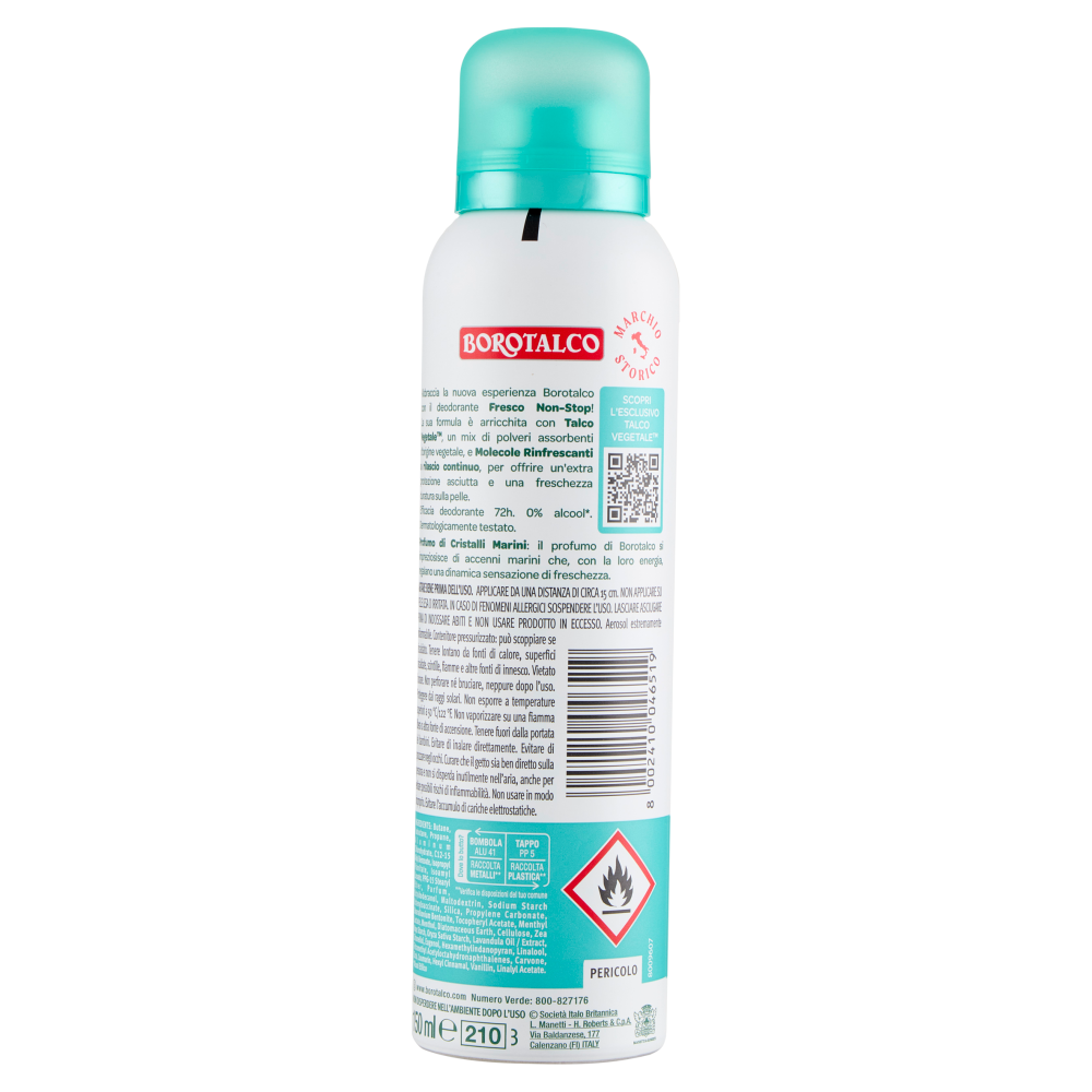 Borotalco Fresco Non-Stop Profumo di Cristalli Marini Deodorante Spray 150 ml, , large