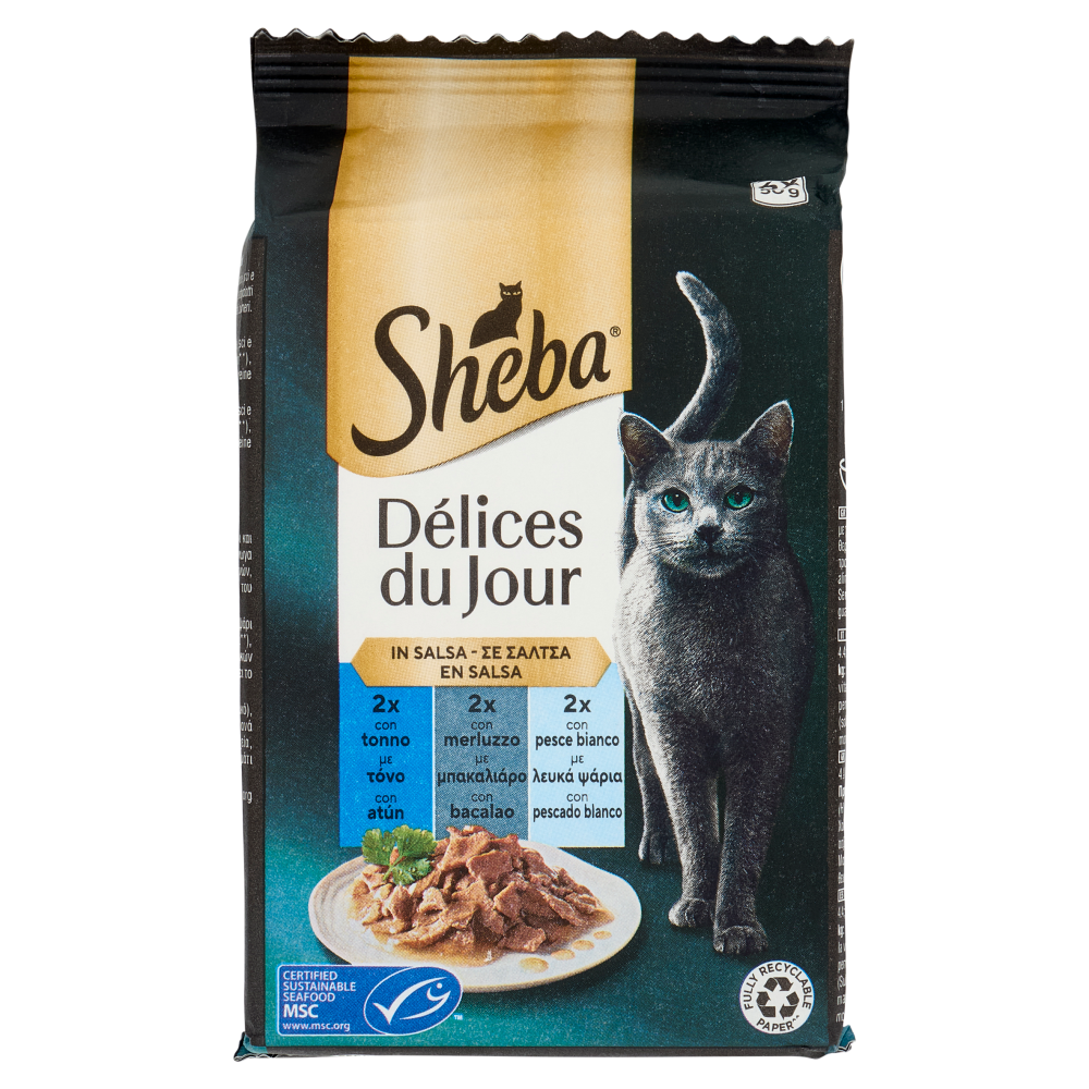Sheba Délices du Jour in Salsa con Tonno, Merluzzo e Pesce Bianco 6 x 50 g - -