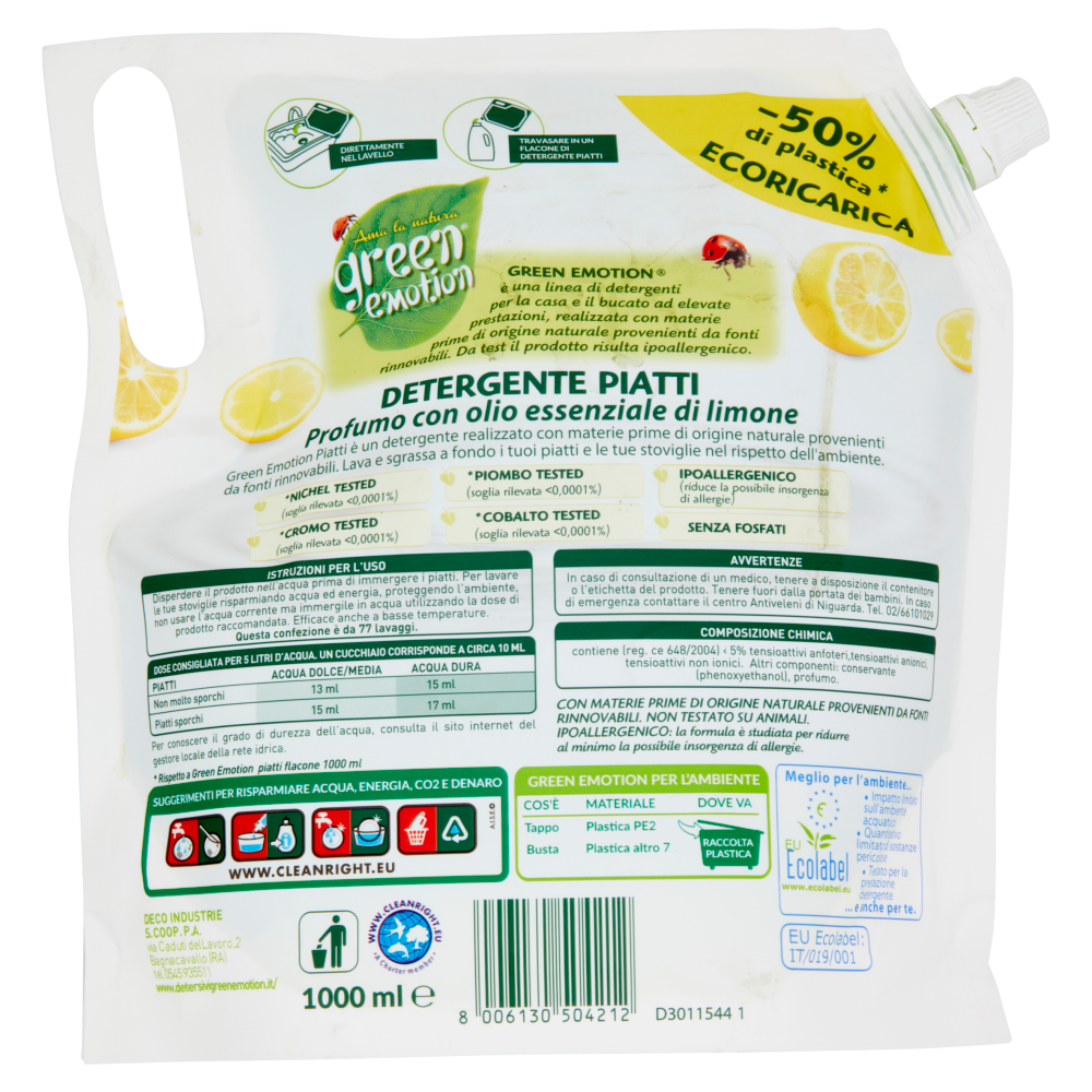 Green Emotion Piatti Limone Ecoricarica 1000ml, , large