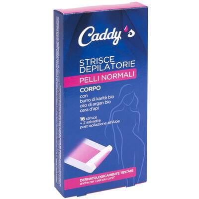 Caddy's Pelli Normali Strisce Depilatorie Corpo 16 Pezzi + 2 Salviette Post-Epilazione