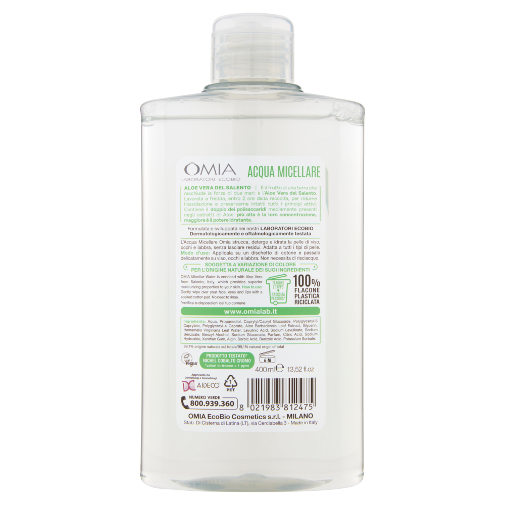 Omia Ecobio Aloe Vera Acqua Micellare Strucca & Deterge 400 ml, , large