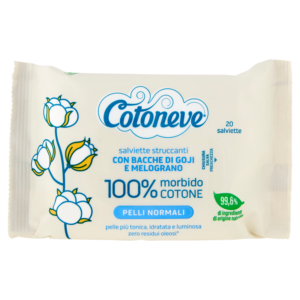 Cotoneve Salviette Struccanti con Bacche di Goji e Melograno Pelli Normali 20 Pezzi, , large