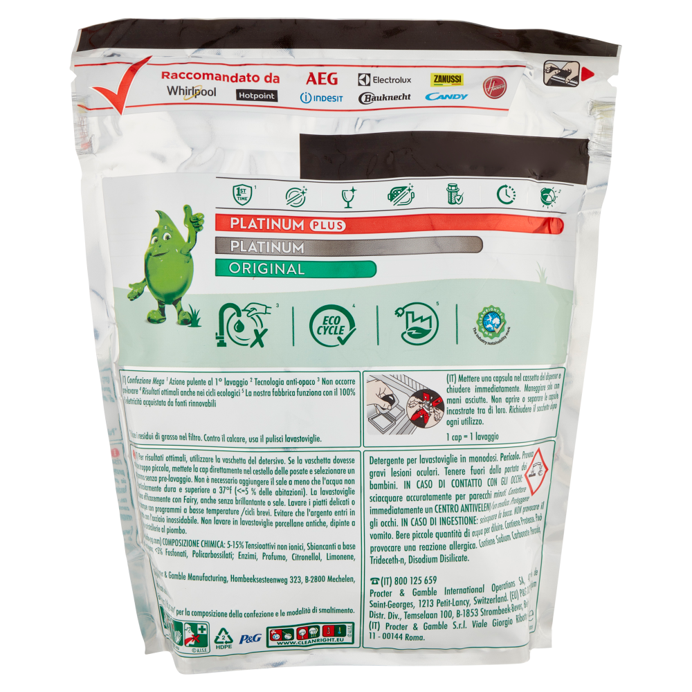 Fairy Pastiglie Lavastoviglie Platinum Detersivo Piatti Limone 54 Caps, , large