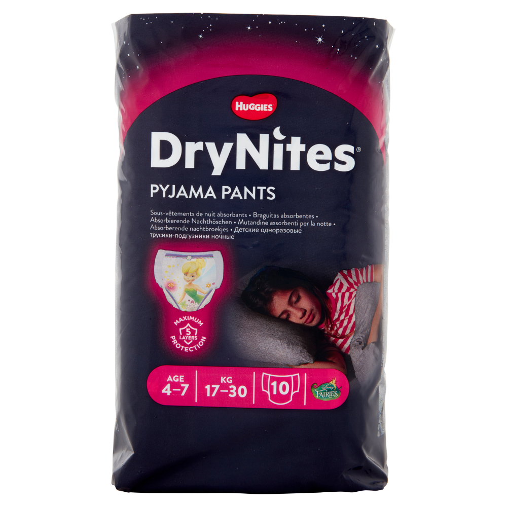 Huggies DryNites Mutandine Assorbenti Notte Girl  4-7 anni 17-30kg 10 Pezzi, , large