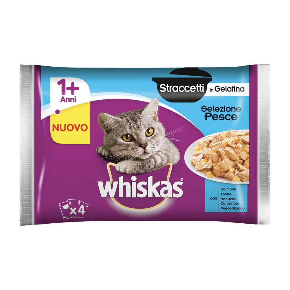 Whiskas Straccetti in Gelatina Selezione Pesce (1+ Anni) 4 Buste 85 g, , large