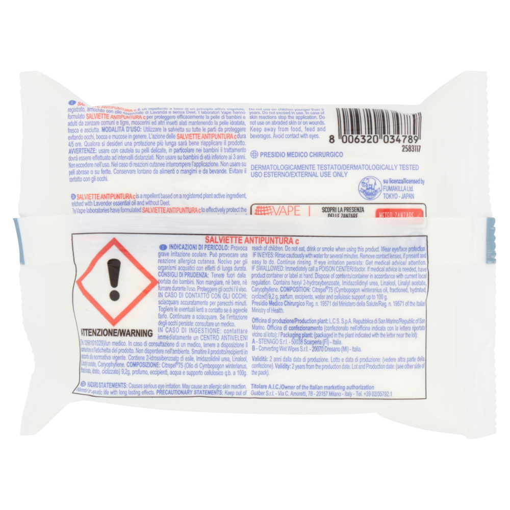 Vape Herbal Salviette Antizanzare 15 Pezzi, , large