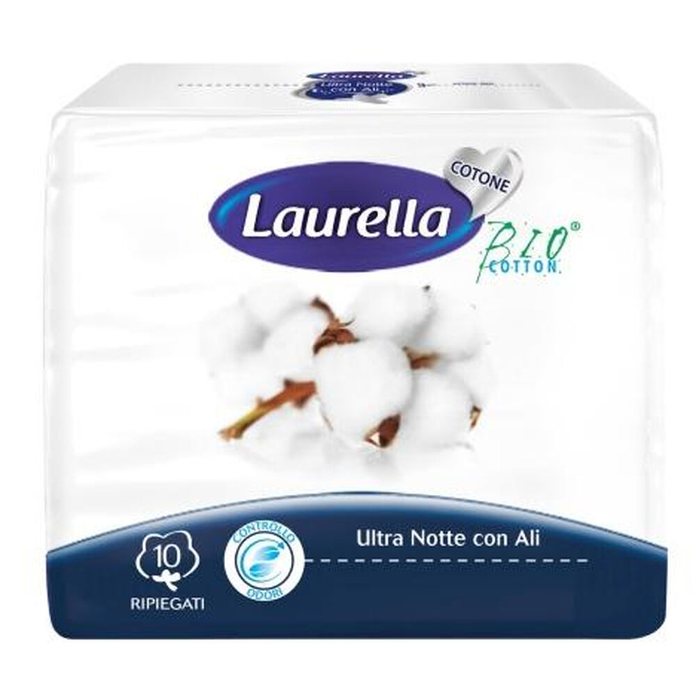 Laurella Assorbenti Cotone Ultra Notte Con Ali 10 Pezzi, , large