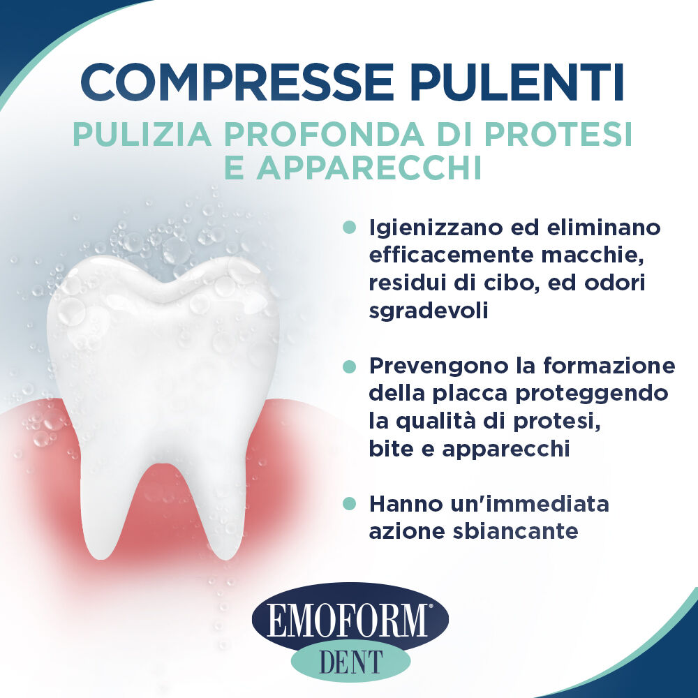 Emoform Dent Compresse Effervescenti per la Pulizia della Dentiera 54 Pezzi, , large