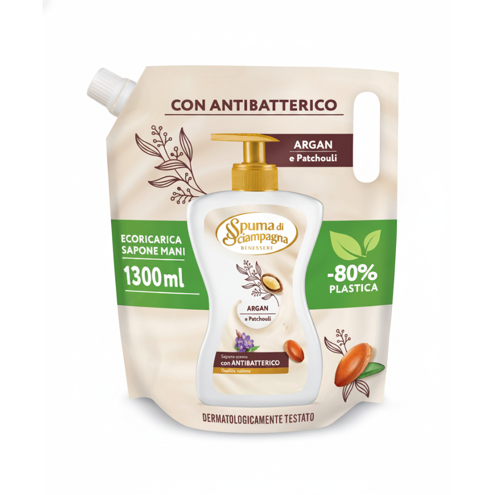 Spuma Di Sciampagna Grano Sapone Liquido, Argan E Patchouli, 1300 Ml, - Immagine 4