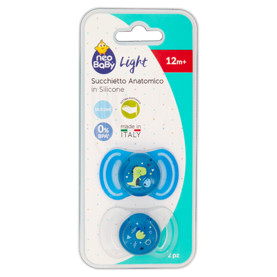Neo Baby Light Succhietto Anatomico in Silicone 12m+ Dino Blu 2 Pezzi