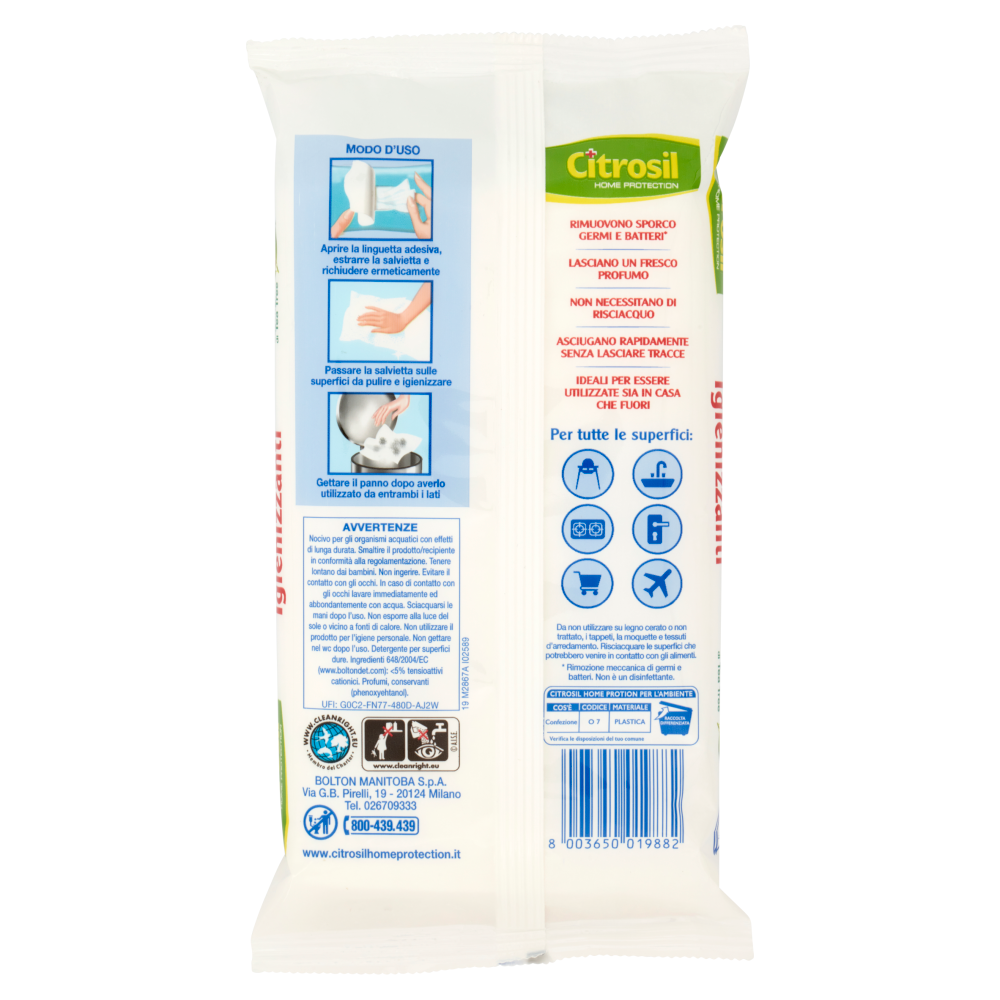 Citrosil Home Protection Salviette Multisuperfici Igienizzanti Tea Tree 40 Panni, , large