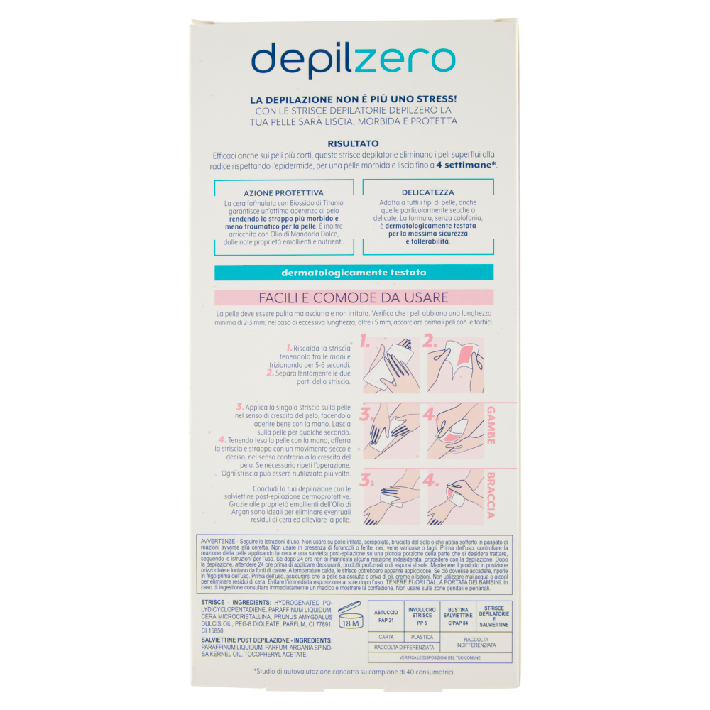 Depilzero Strisce Depilatorie Gambe & Braccia 20 Strisce + 4 Salviettine, , large