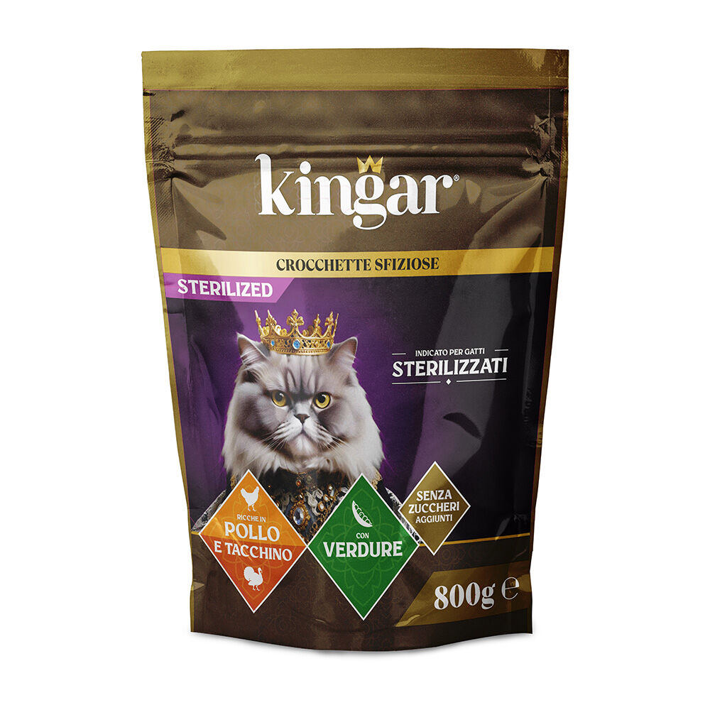 Kingar Cat Busta Crocchette 800g Pollo, Tacchino e Verdure , , large